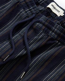 material shot of the drawcords on The Apres Short in Indigo Stripe, Bottoms by Taylor Stitch