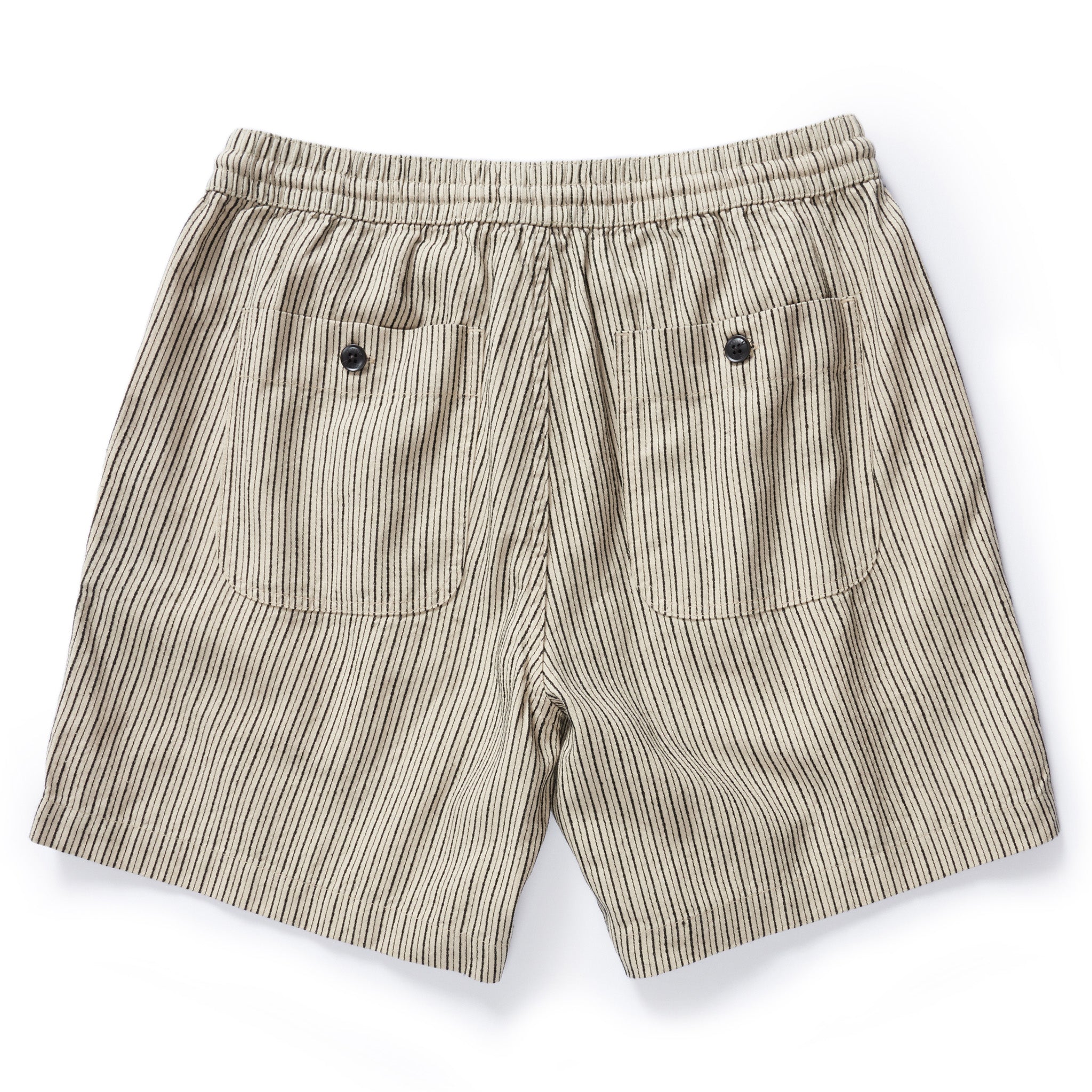 flatlay of The Apres Short in Morita Stripe, shown from the back, Bottoms by Taylor Stitch