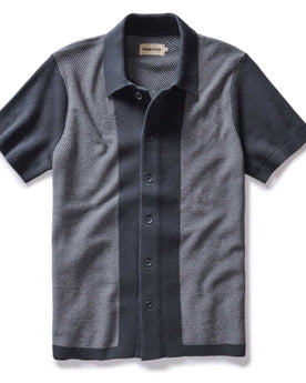 flatlay of The Button Down Polo in Marine Seed Stitch, Knits by Taylor Stitch