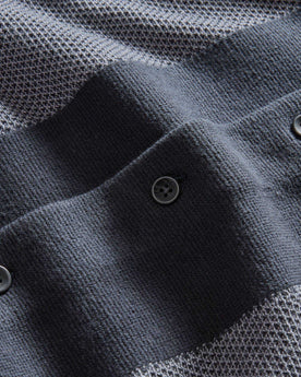 material shot of the buttons on The Button Down Polo in Marine Seed Stitch, Knits by Taylor Stitch