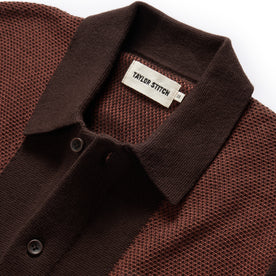material shot of the collar on The Button Down Polo in Morita Seed Stitch