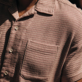 fit model showing the jacquard texture on The Conrad in Orchid Jacquard