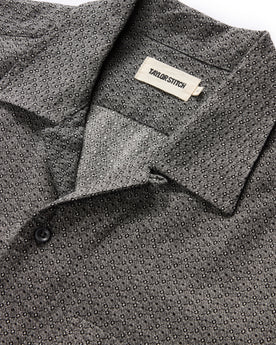 material shot of the camp collar on The Conrad in Black Indigo Jacquard Floral, Wovens by Taylor Stitch