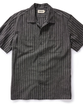 flatlay of The Conrad in Black Indigo Slub Stripe, Wovens by Taylor Stitch