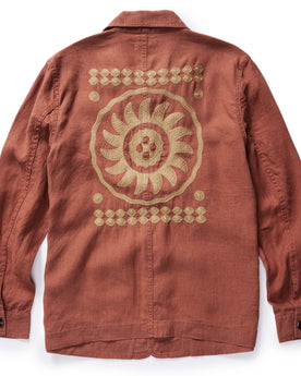 flatlay of The Embroidered Ojai in Dried Guajillo Hemp, shown from the back, Outerwear by Taylor Stitch