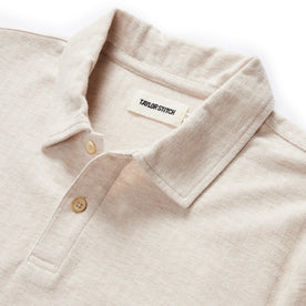 material shot of the collar on The Herringbone Polo in Heather Oat