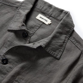 material shot of the collar on The Ojai Jacket in Granite Hemp