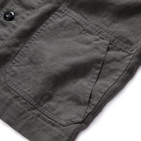 material shot of the pockets on The Ojai Jacket in Granite Hemp