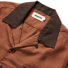 material shot of the collar on The Palmer Shirt in Dried Guajillo