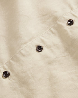 material shot of the buttons on The Palmer Shirt in Dune, Wovens by Taylor Stitch