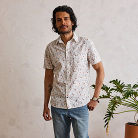 fit model in The Short Sleeve California in Vintage Botanical
