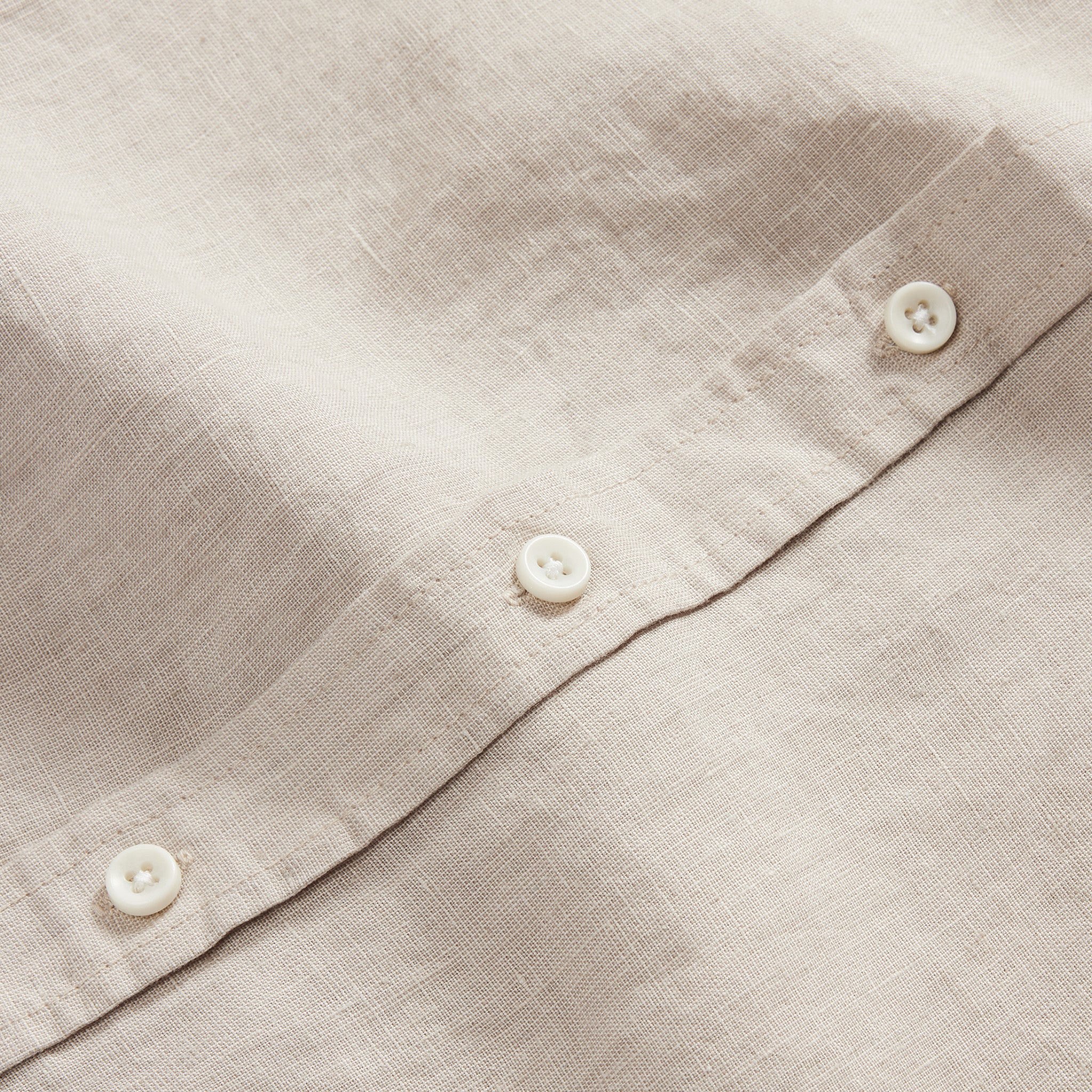 material shot of the buttons on The Short Sleeve California in Sage Hemp, Wovens by Taylor Stitch