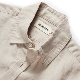 material shot of the collar on The Short Sleeve California in Sage Hemp