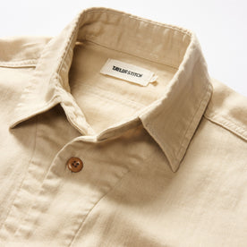 material shot of the collar on The Short Sleeve Officer Shirt in Dune Double Cloth
