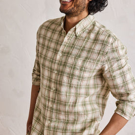 fit model in The Jack in Palm Plaid Linen