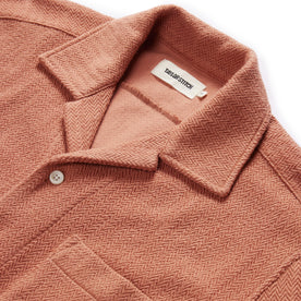 material shot of the camp collar on The Latigo Shirt in Copper Herringbone