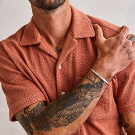 fit model showing the front of The Latigo Shirt in Copper Herringbone
