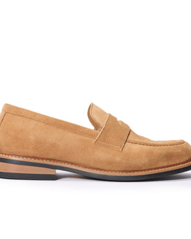 material shot of the side of The Loafer in Tan Suede, Footwear by Taylor Stitch