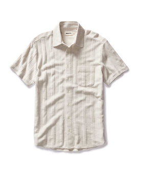 flatlay of The Short Sleeve California in Heather Ash Pointelle Stripe, Knits by Taylor Stitch