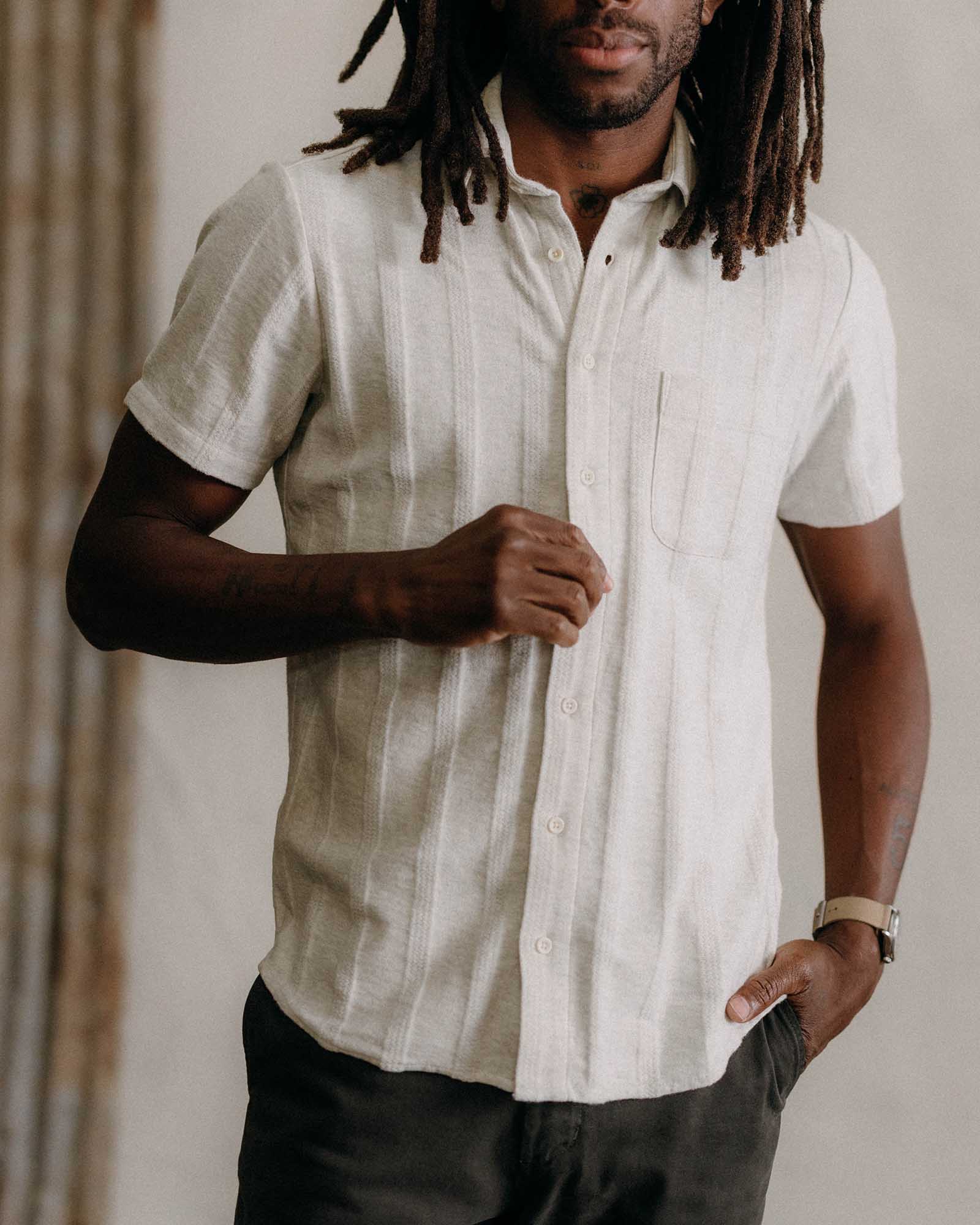 The Short Sleeve California in Heather Ash Pointelle Stripe