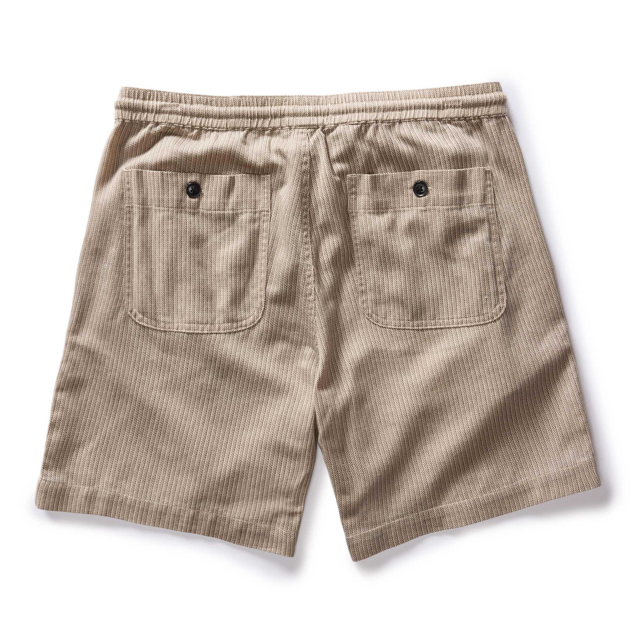 flatlay of the back of The Apres Short in Black Coffee Stripe, Bottoms by Taylor Stitch