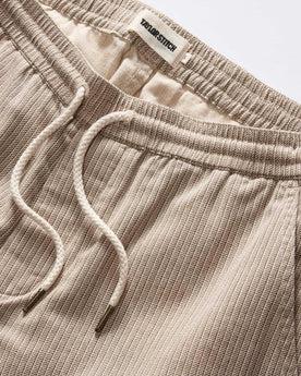 material shot of the waistband on The Apres Short in Black Coffee Stripe, Bottoms by Taylor Stitch