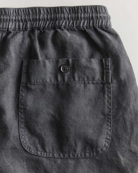 material shot of the back pocket on The Apres Short in Faded Black Hemp, Bottoms by Taylor Stitch