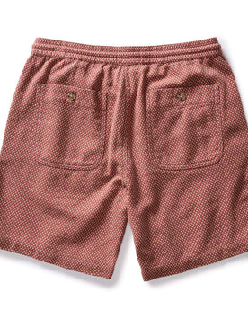 flatlay of the back of The Apres Short in Fired Brick Dobby, Bottoms by Taylor Stitch