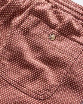 material shot of the back pocket on The Apres Short in Fired Brick Dobby, Bottoms by Taylor Stitch