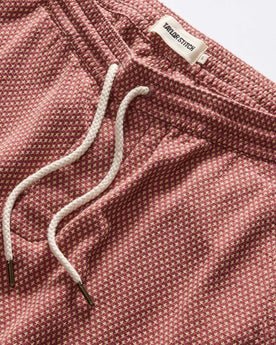 material shot of the waistband on The Apres Short in Fired Brick Dobby, Bottoms by Taylor Stitch