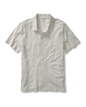 flatlay of The Cotton Hemp Polo in Heather Oat, Knits by Taylor Stitch