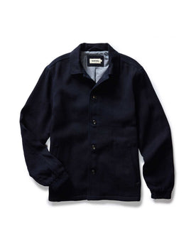 flatlay of The Crew Jacket in Raw Indigo Sashiko, Outerwear by Taylor Stitch