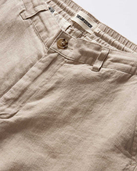 material shot of the waistband on The Easy Short in Natural Linen, Bottoms by Taylor Stitch