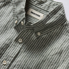 material shot of the collar on The Jack in Cilantro Stripe Linen
