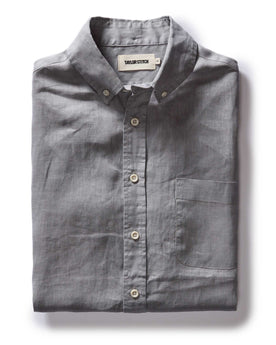 flatlay of The Jack in Overcast Linen folded, Wovens by Taylor Stitch