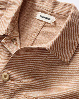 material shot of the collar on The Ojai Jacket in Chili Stripe Linen, Outerwear by Taylor Stitch