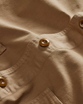 material shot of the buttons on The Ojai Jacket in Organic Light Khaki Foundation Twill, Outerwear by Taylor Stitch