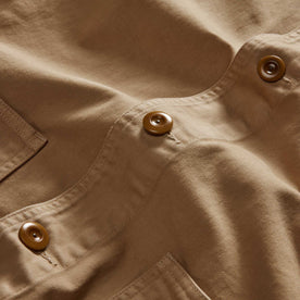 material shot of the buttons on The Ojai Jacket in Organic Light Khaki Foundation Twill