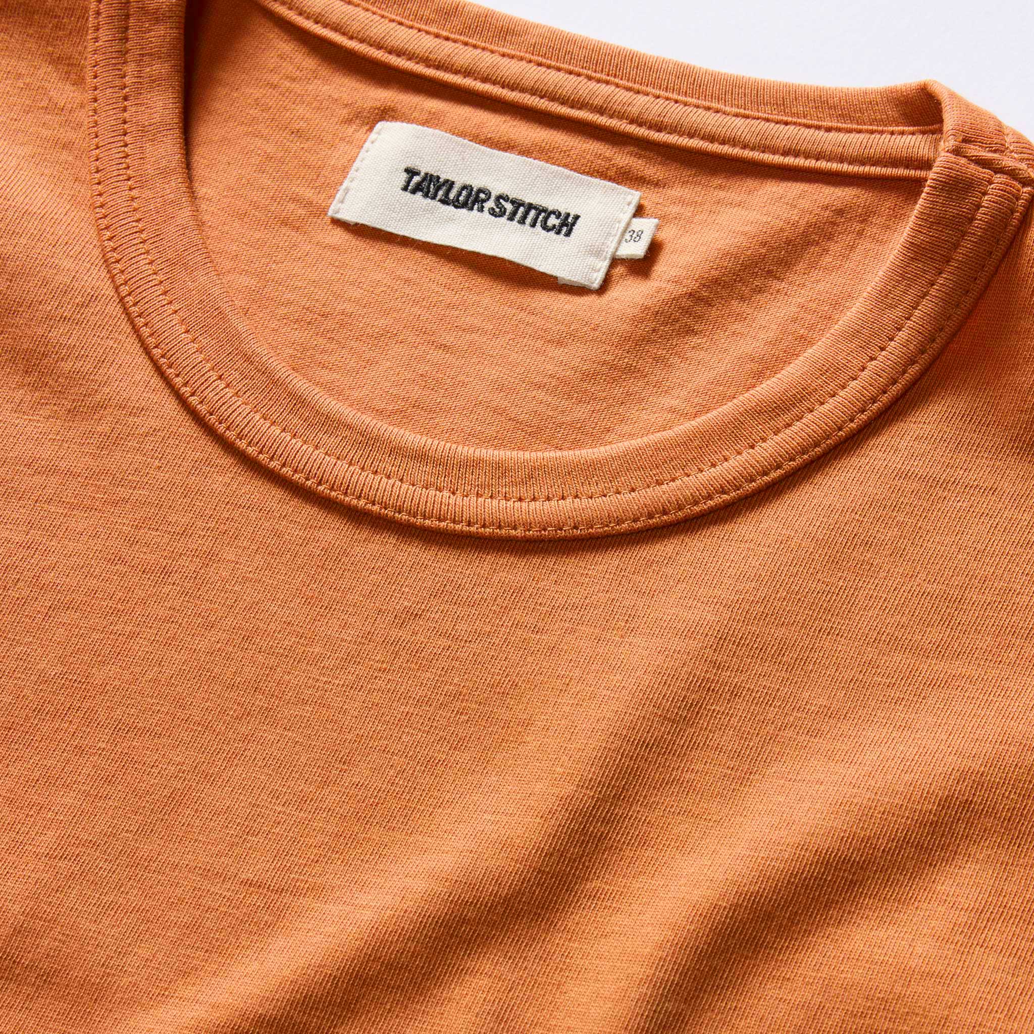 material shot of the collar on The Organic Cotton Tee in Adobe, Knits by Taylor Stitch