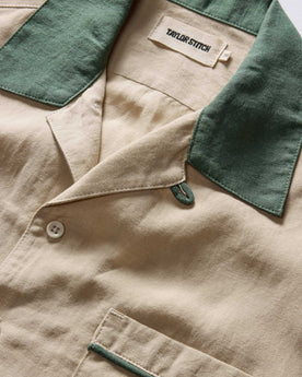 material shot of the collar on The Palmer Shirt in Cilantro, Wovens by Taylor Stitch