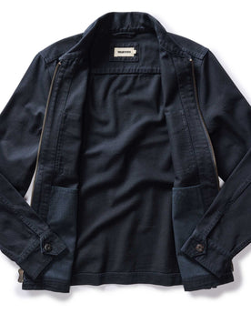 flatlay of the inside of The Station Jacket in Dark Navy Broken Twill, Outerwear by Taylor Stitch