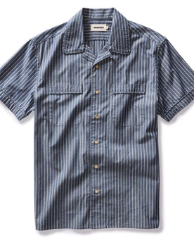 flatlay of The Tulum Shirt in Midnight Stripe, Wovens by Taylor Stitch