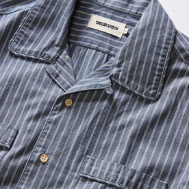 material shot of the collar on The Tulum Shirt in Midnight Stripe