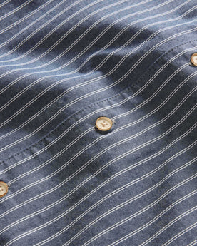 material shot of the buttons on The Tulum Shirt in Midnight Stripe, Wovens by Taylor Stitch