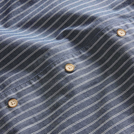 material shot of the buttons on The Tulum Shirt in Midnight Stripe