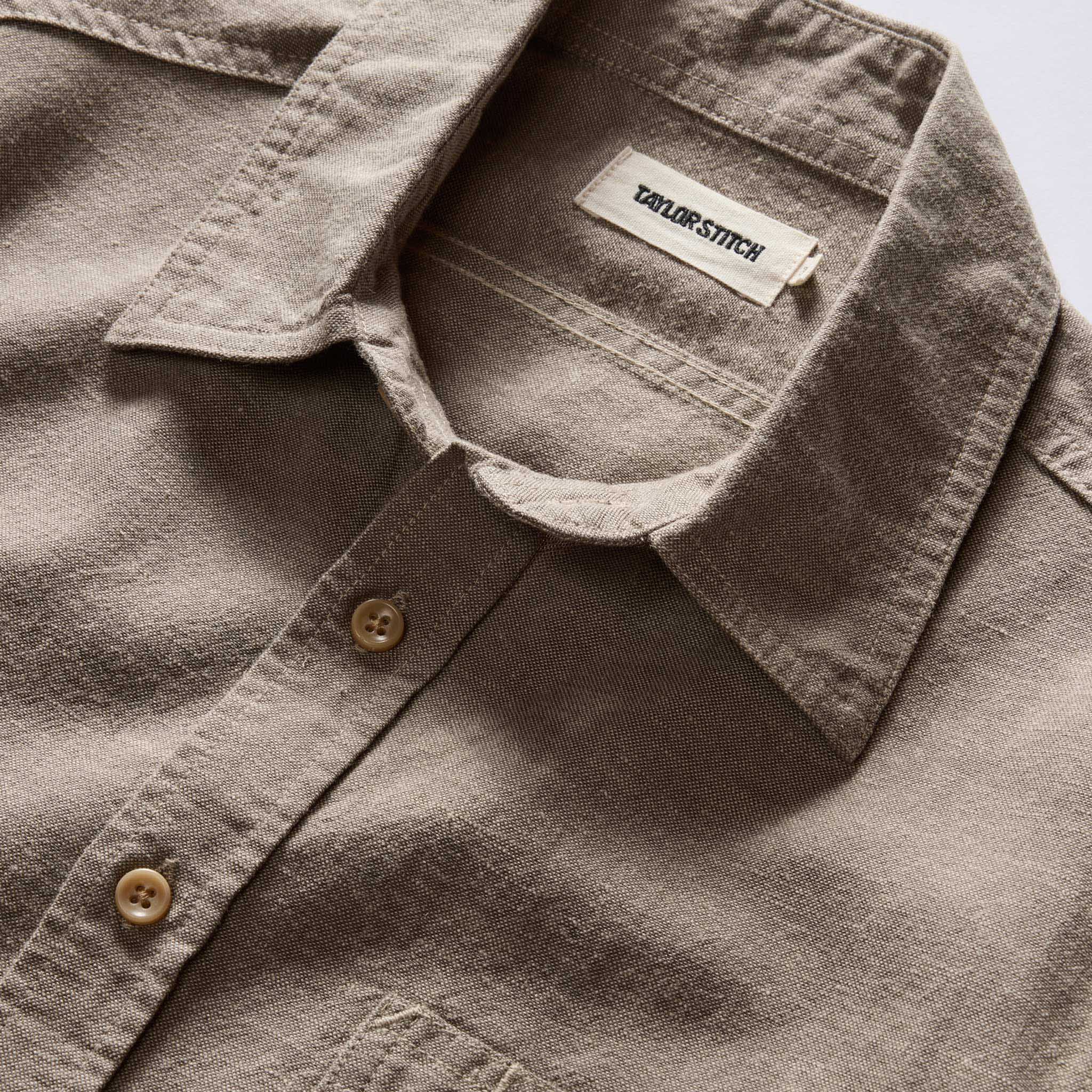 material shot of the collar on The Utility Shirt in Canteen Nep, Wovens by Taylor Stitch