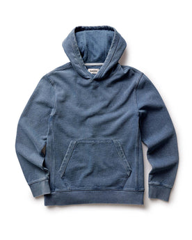 flatlay of The Apres Hoodie in Washed Indigo Terry, Knits by Taylor Stitch