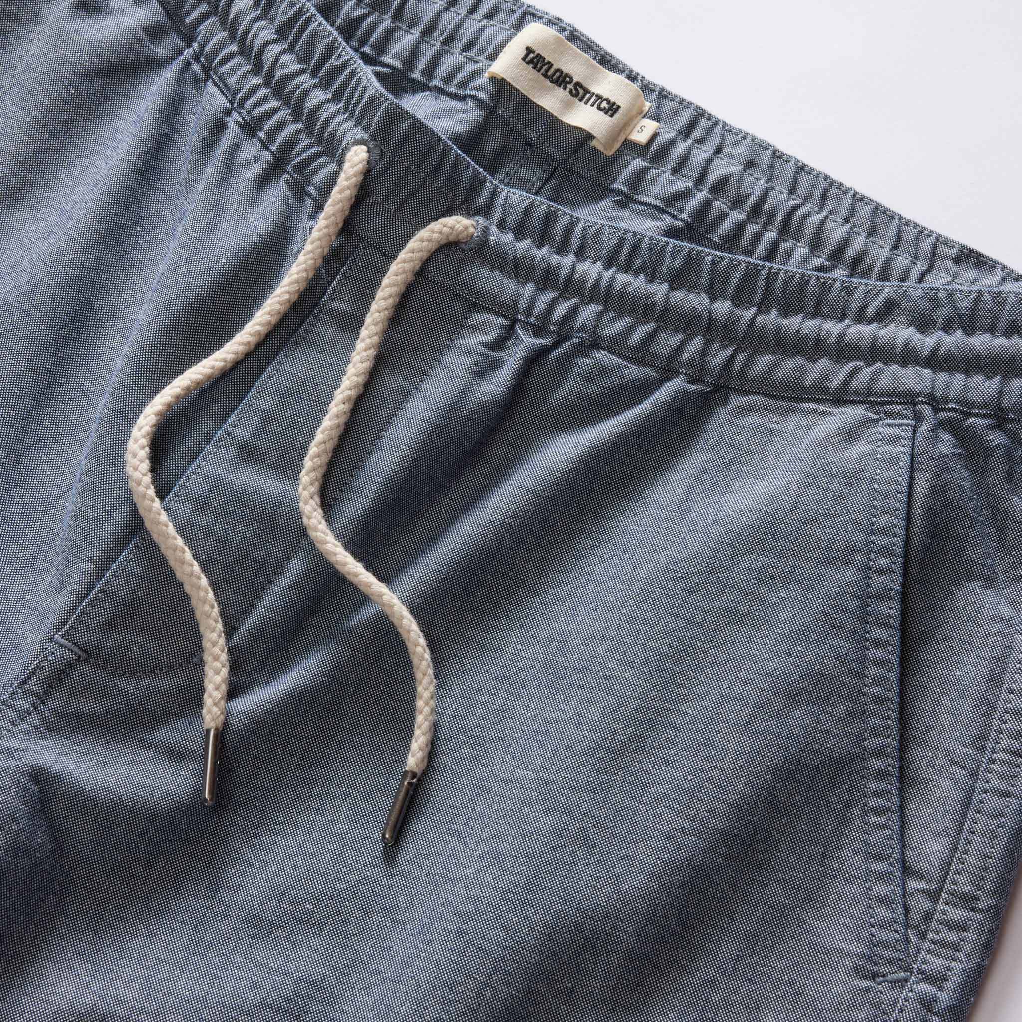 material shot of the waistband on The Apres Short in Indigo Chambray, Bottoms by Taylor Stitch