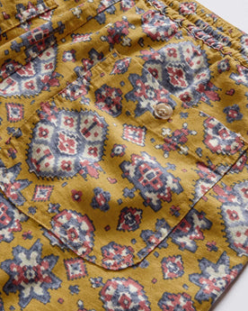 material shot of the back pocket on The Apres Short in Tarnished Gold, Bottoms by Taylor Stitch