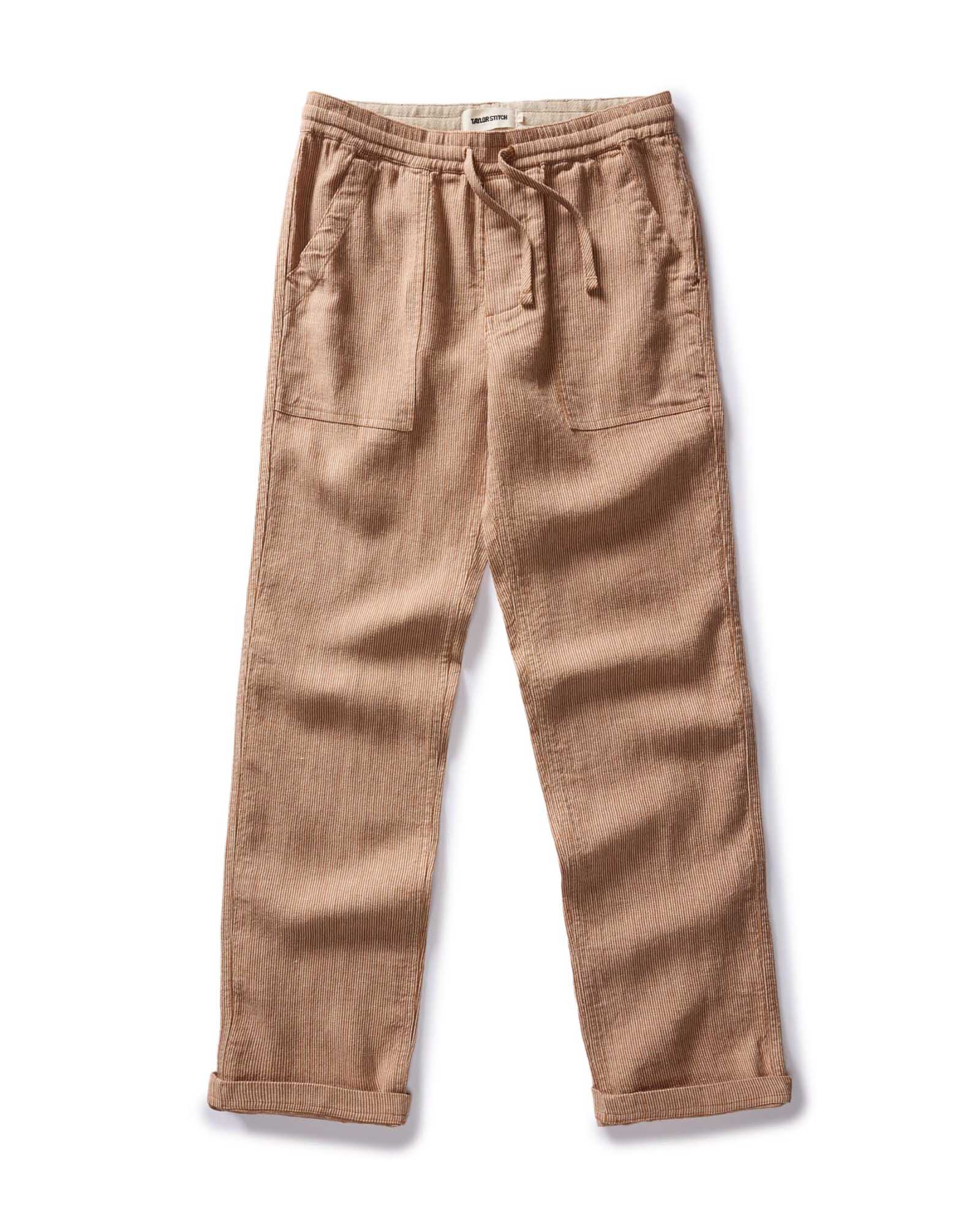 flatlay of The Breakwater Pant in Chili Stripe, Bottoms by Taylor Stitch